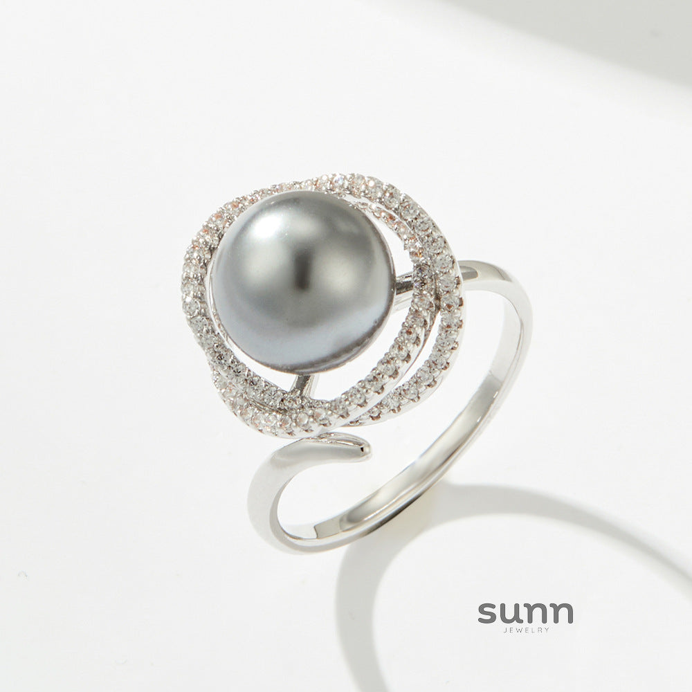 Magdalena Pearl Zircon Open Ring [R6OXDASR]