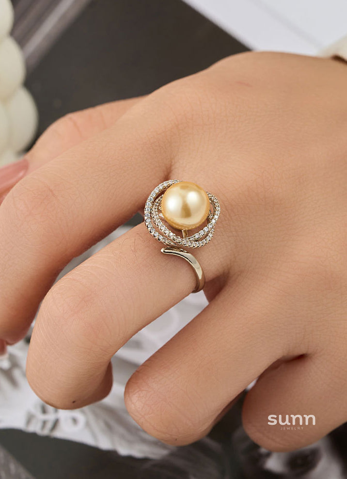 Magdalena Pearl Zircon Open Ring [ZH4INEE3]