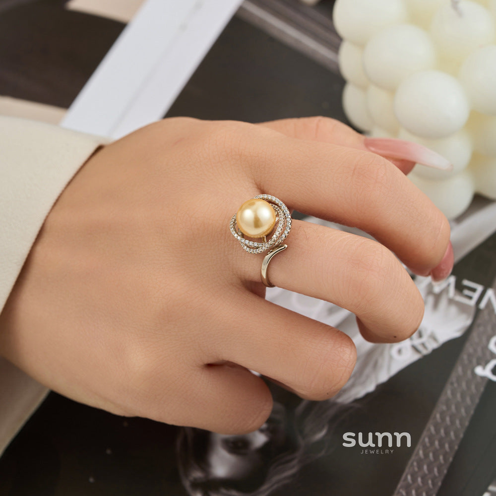 Magdalena Pearl Zircon Open Ring [6CFBI5L6]