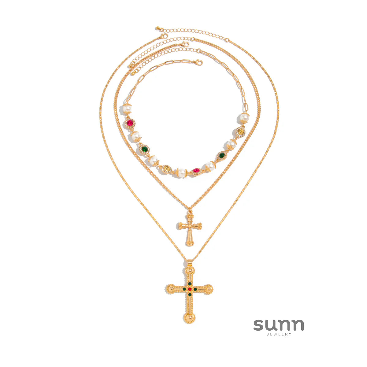 Mahi Rhinestone Cross Necklace Set