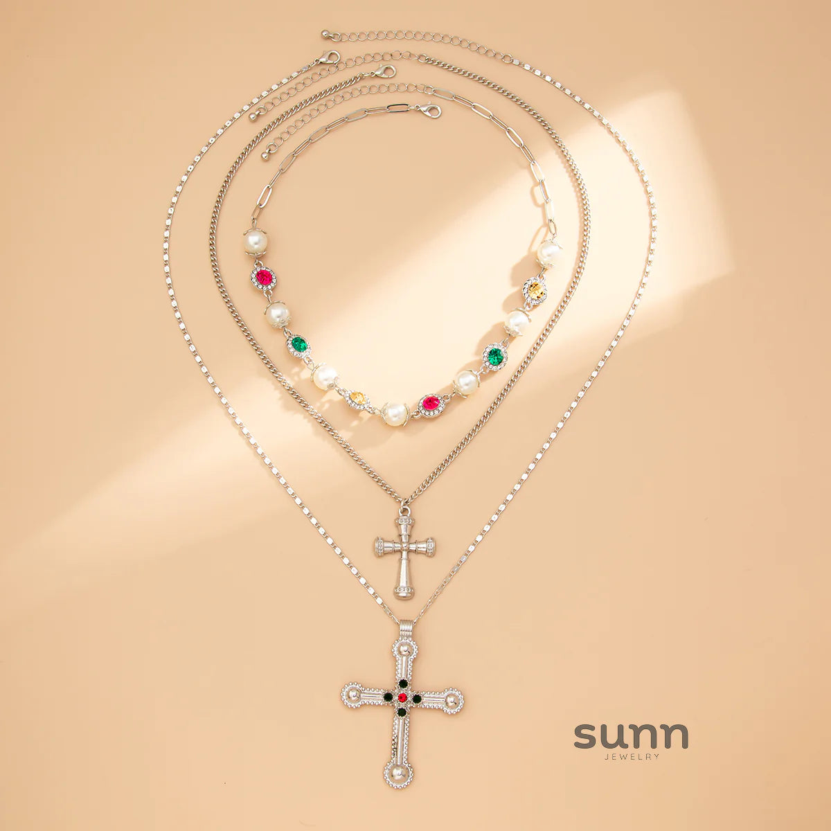 Mahi Rhinestone Cross Necklace Set