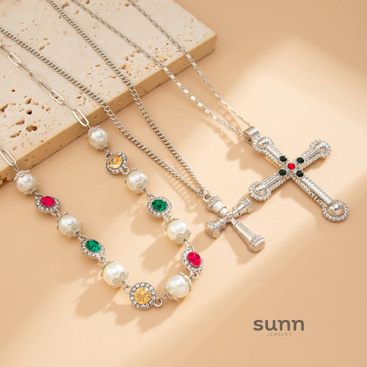 Mahi Rhinestone Cross Necklace Set