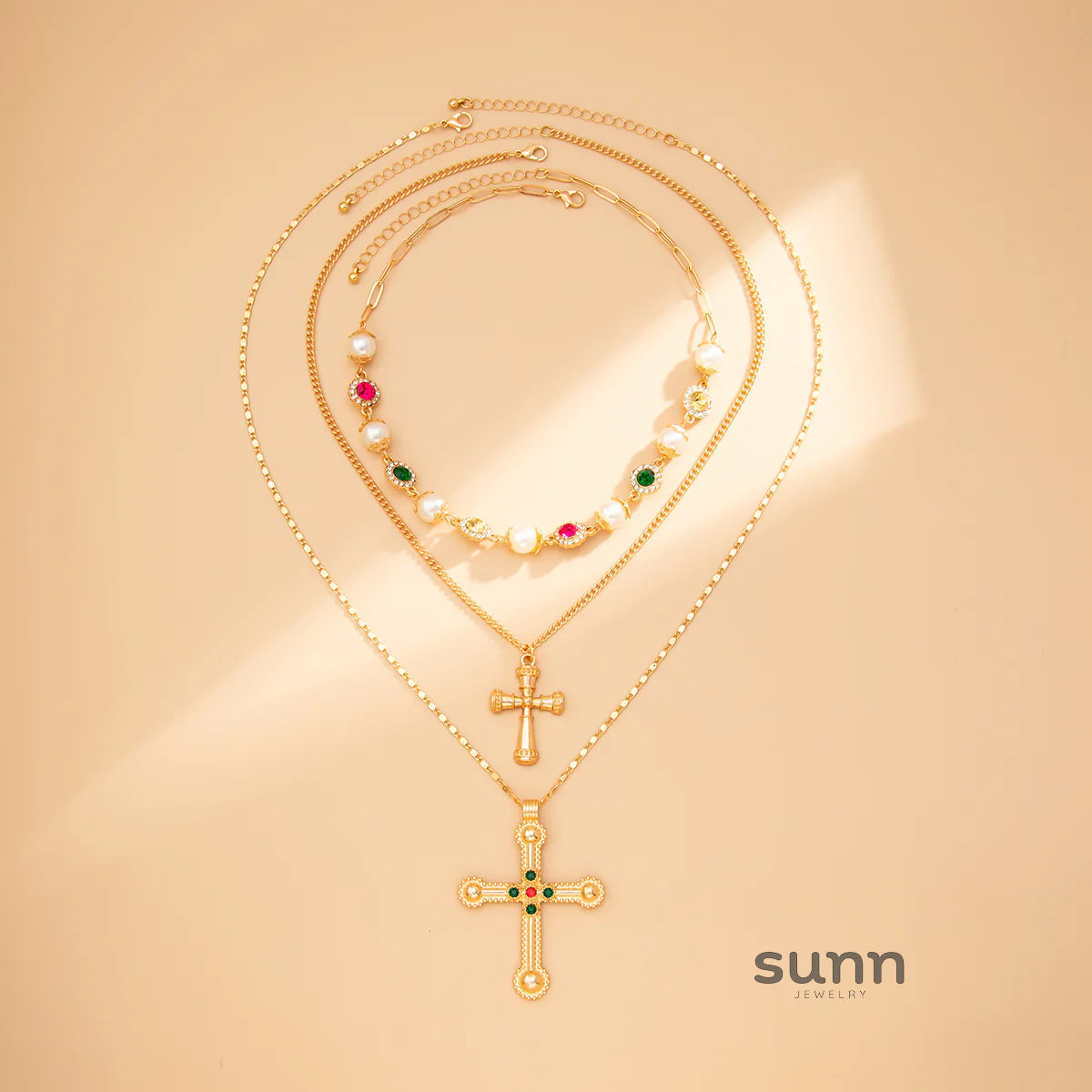 Mahi Rhinestone Cross Necklace Set