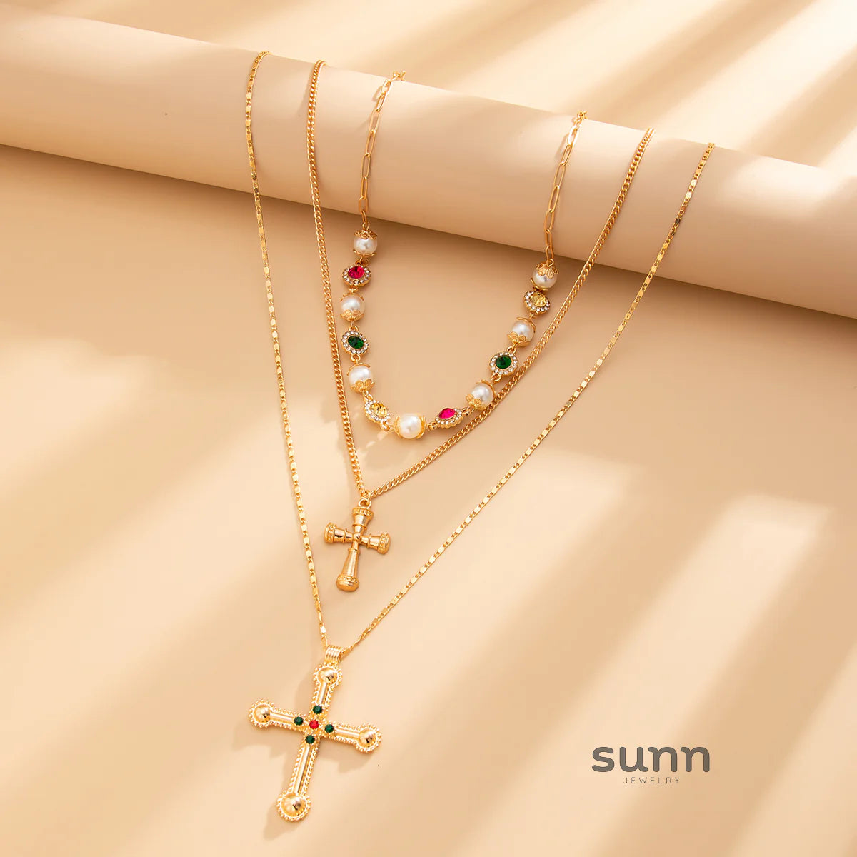 Mahi Rhinestone Cross Necklace Set
