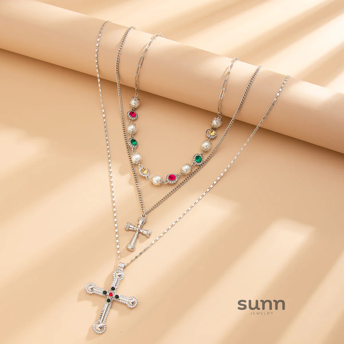 Mahi Rhinestone Cross Necklace Set