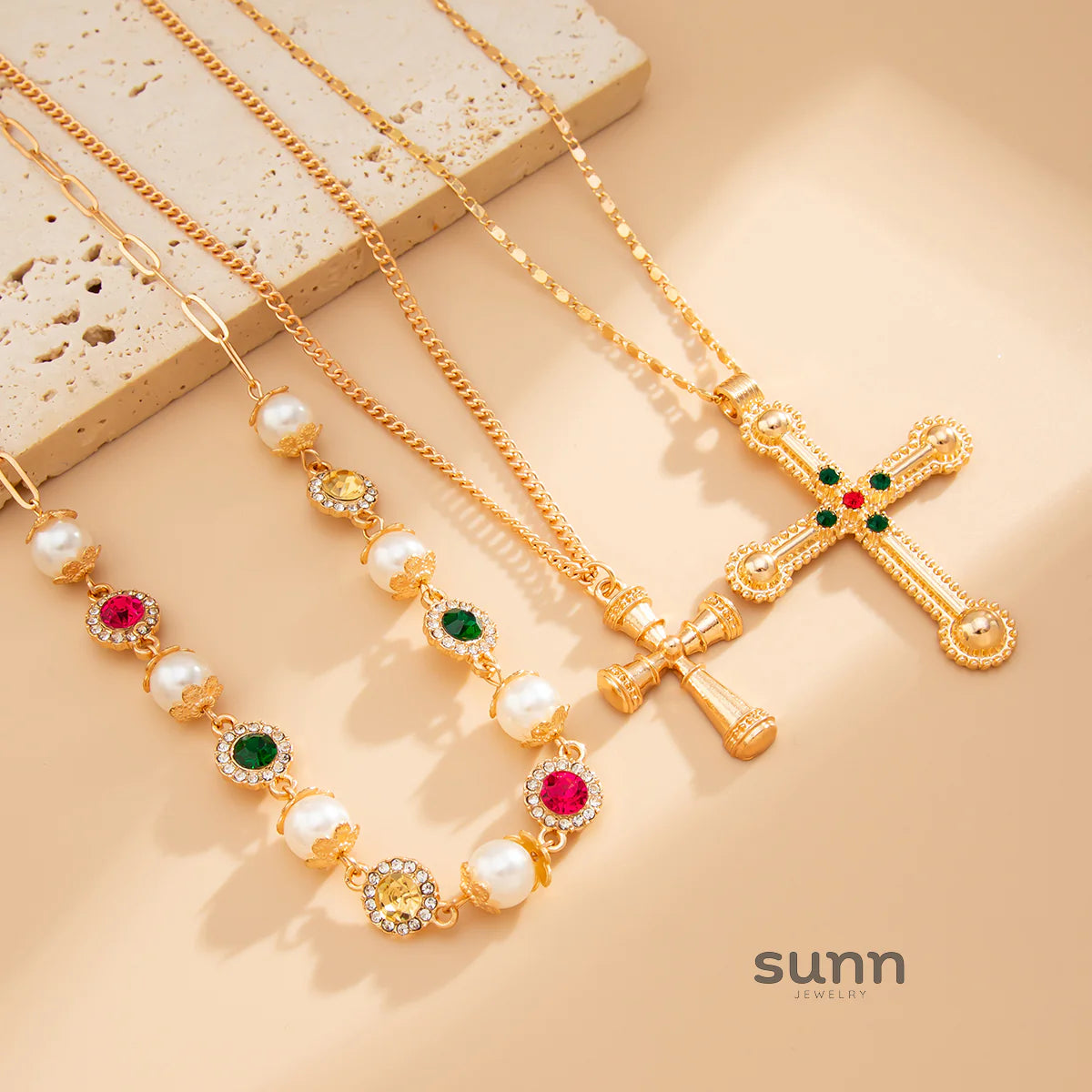 Mahi Rhinestone Cross Necklace Set