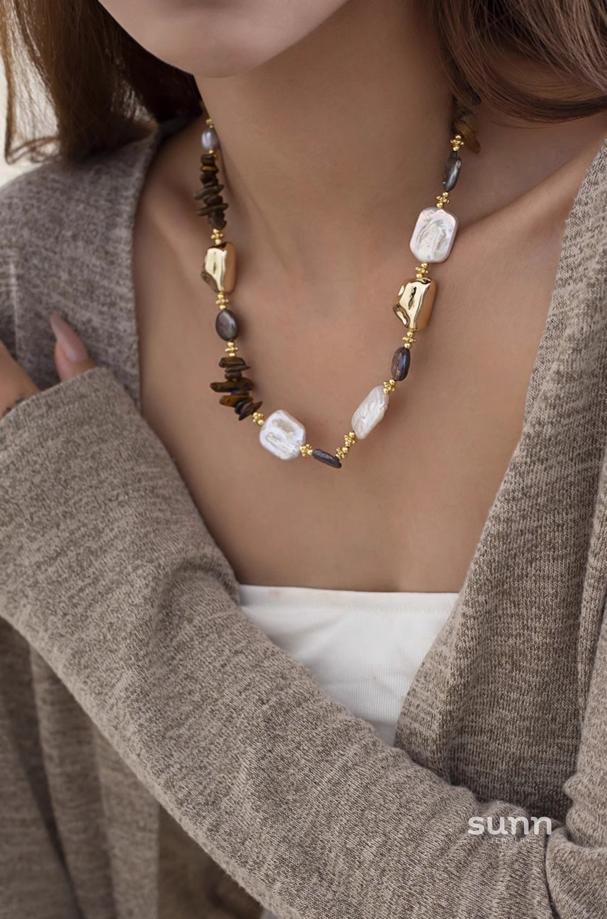 Mahina Baroque Pearl Tiger Eye Necklace [SIG9KE3D]