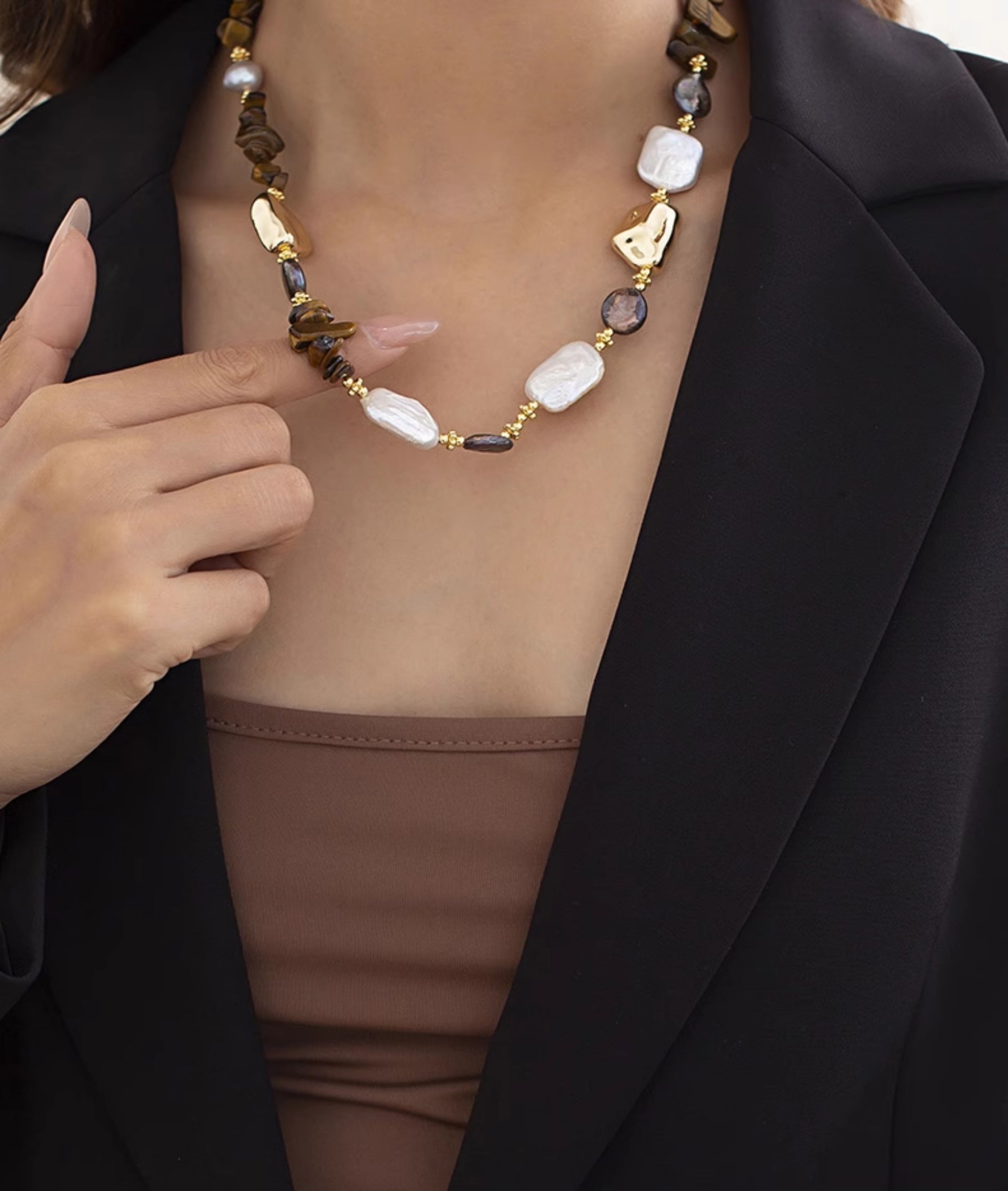 Mahina Baroque Pearl Tiger Eye Necklace [30UU888P]
