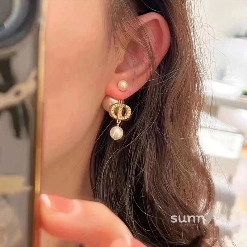 Mai Pearl Star Drop Earrings - Pearl CD Earrings [Gold]