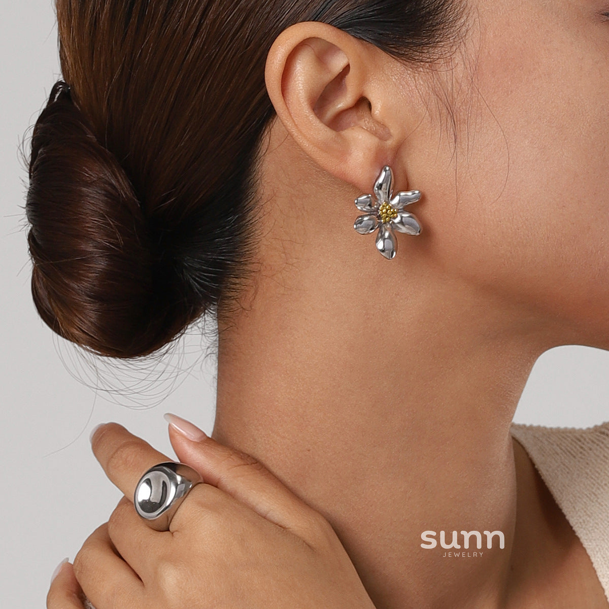 Mai Two-Tone Steel Earrings [2Y07EYGU]