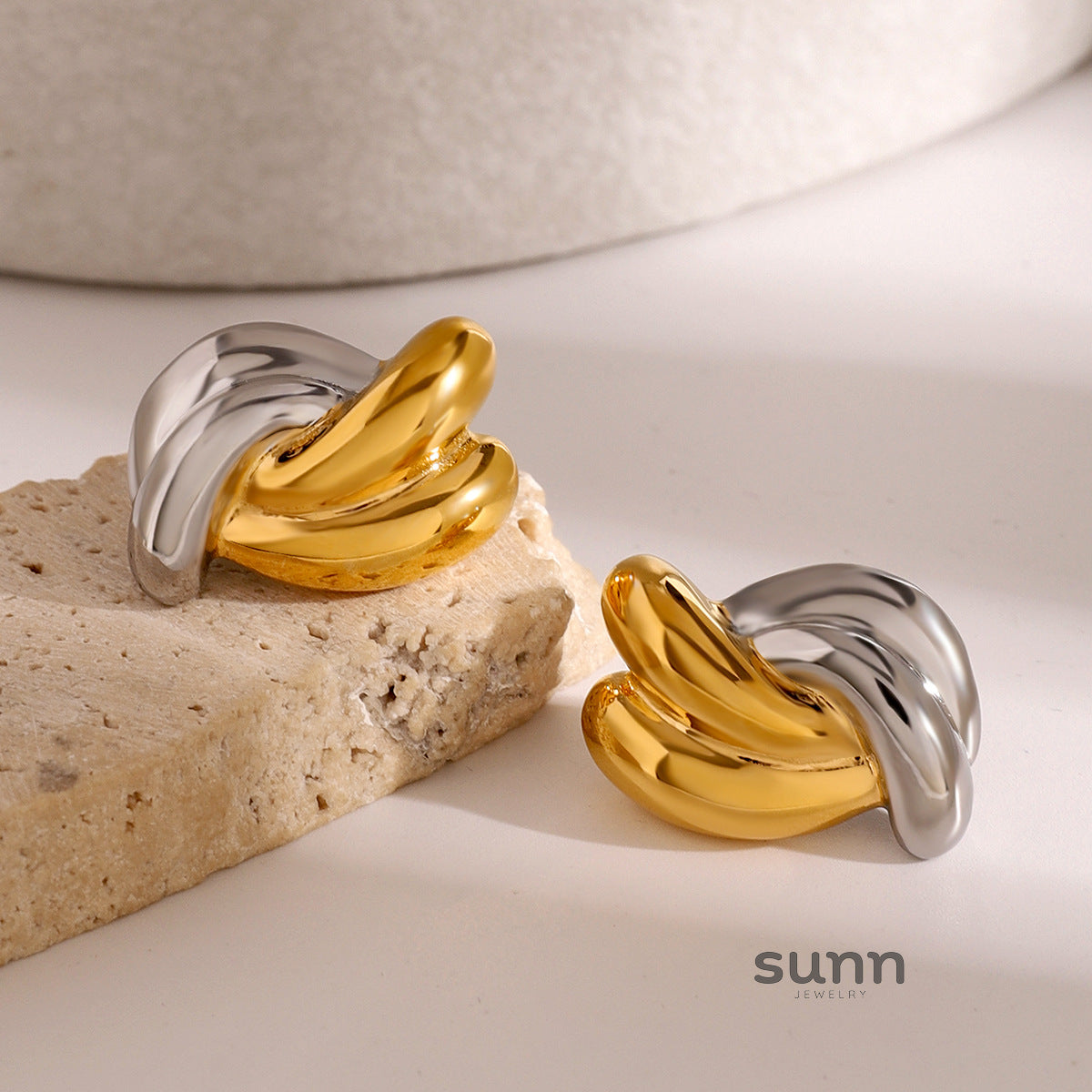 Mai Two-Tone Steel Earrings [FLCUE8ON]