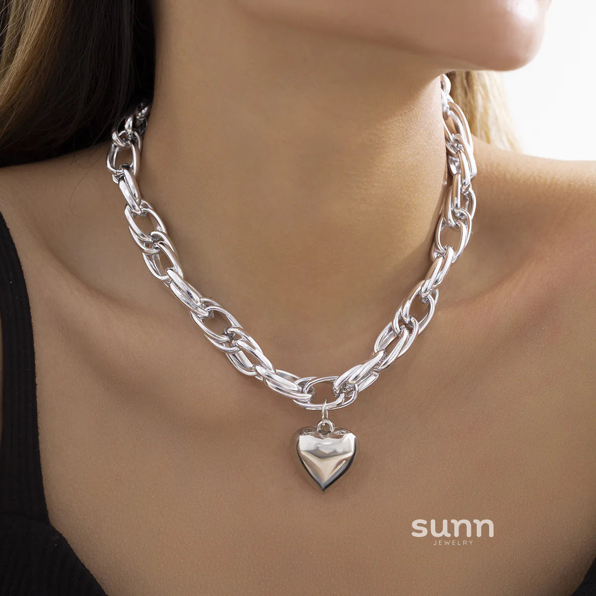 Mailyn Chunky Heart Cross Necklace