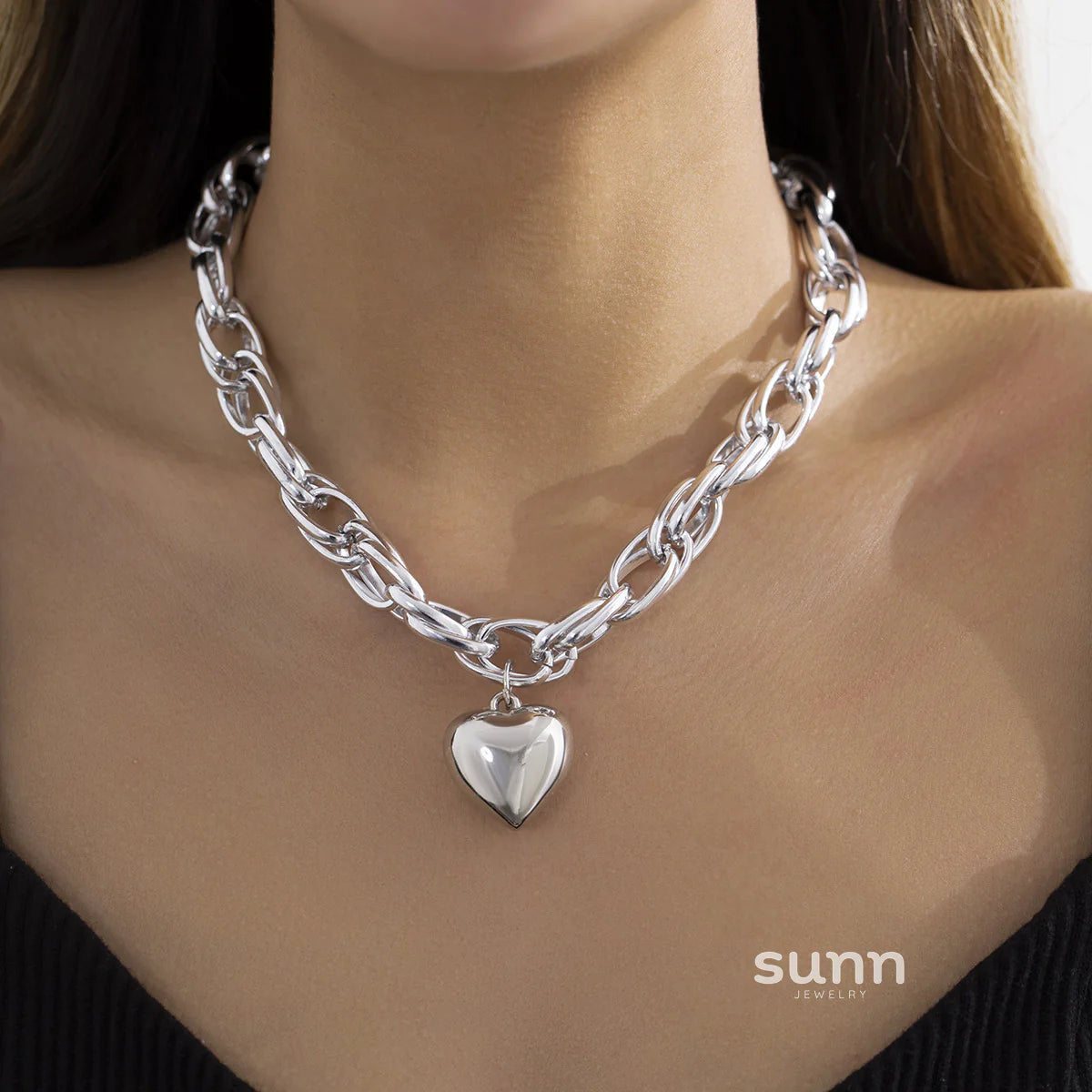 Mailyn Chunky Heart Cross Necklace
