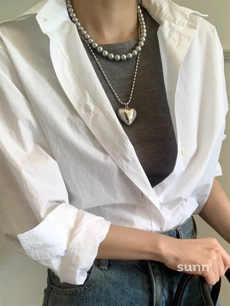 Malaika Pearl Heart Necklace Set [0PB35RLD]