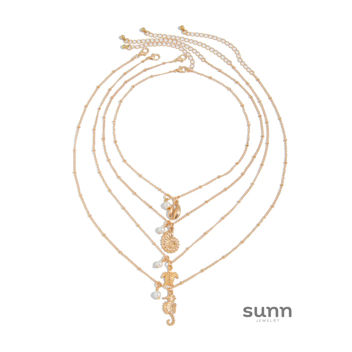 Malana Layered Pearl Charm Necklace Set