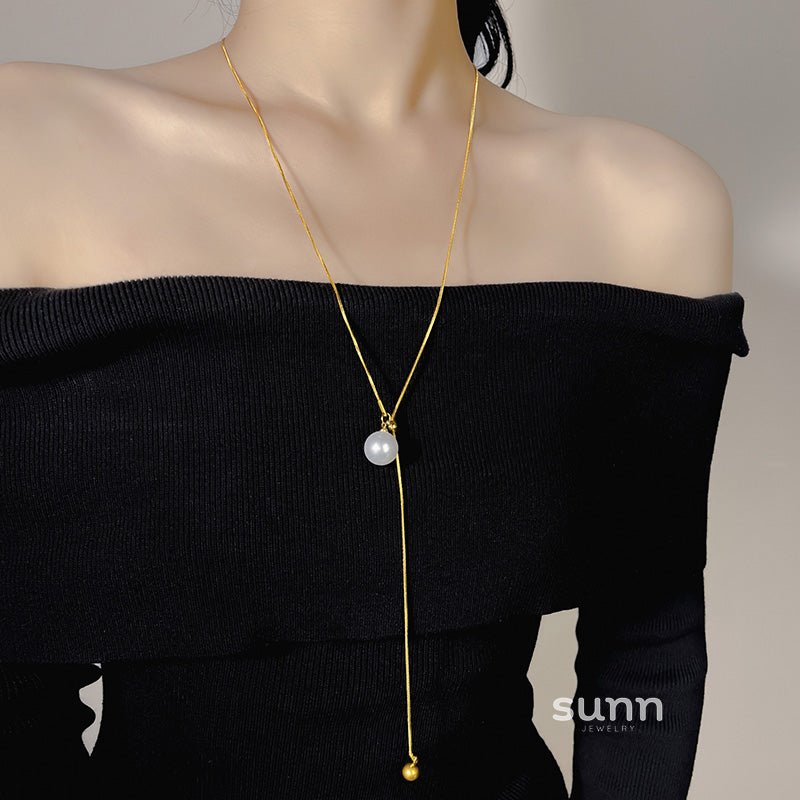 Manal Adjustable Pearl Heart Necklace [GR04EDOD]