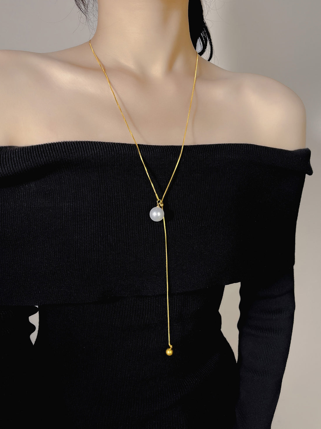 Manal Adjustable Pearl Heart Necklace [TBP2LDTG]