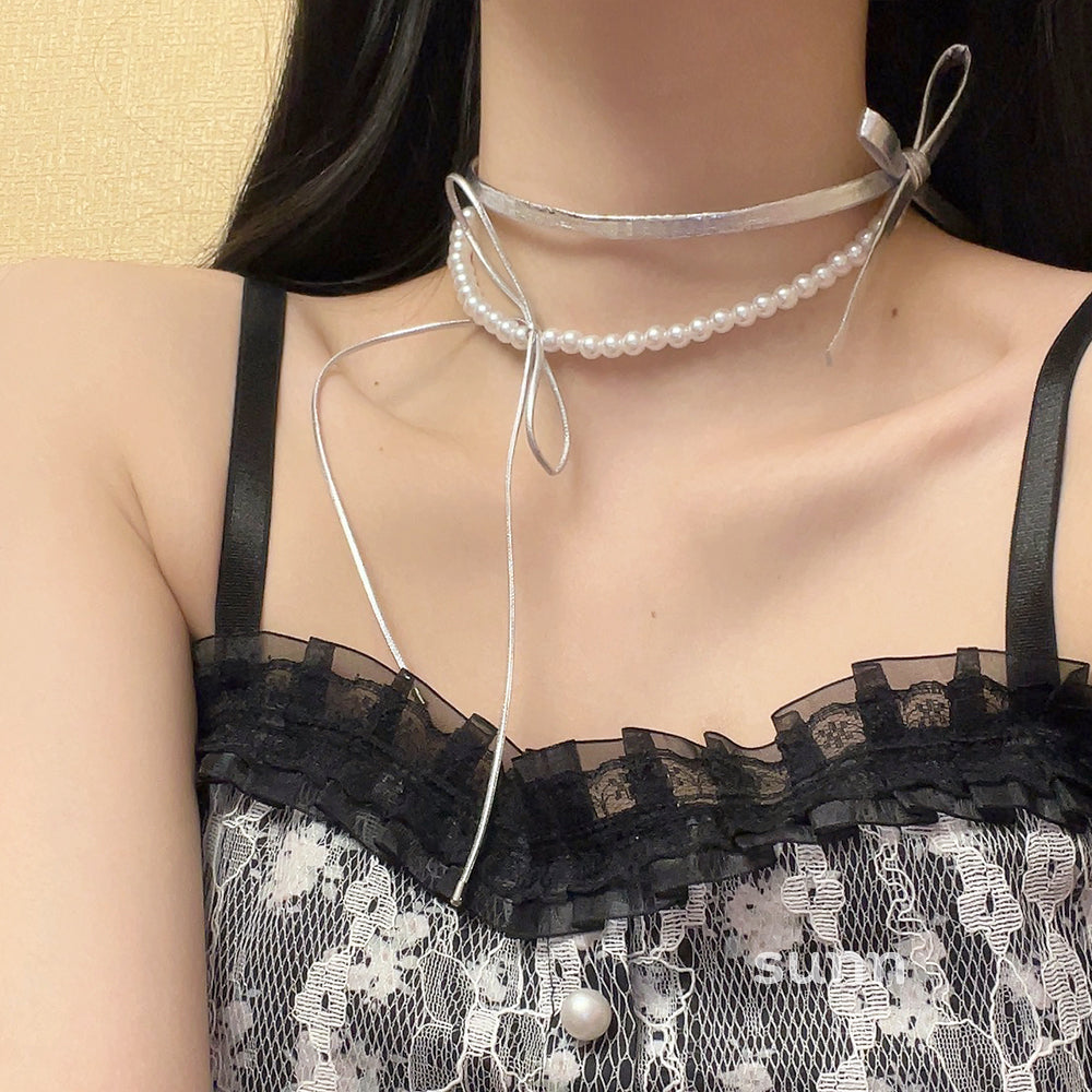 Marah Pearl Bow Necklace [K4F12IGY]