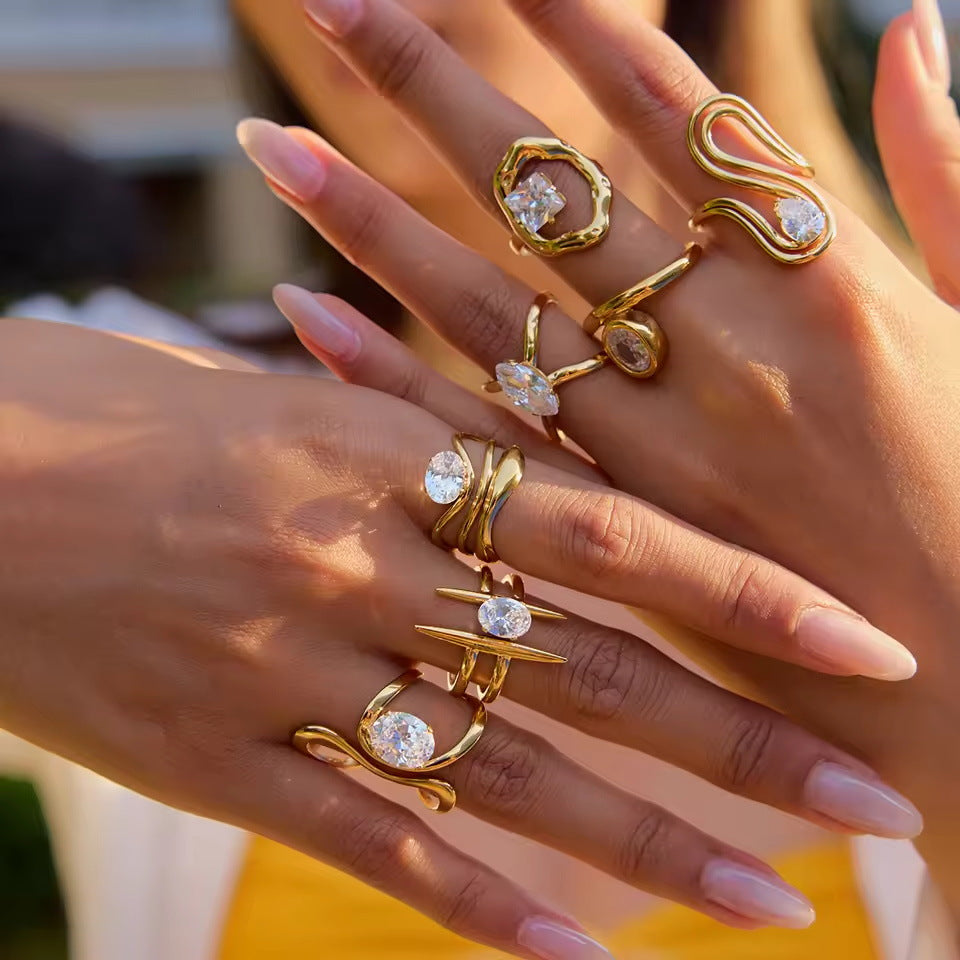 Maris Geometric Zircon Ring Set [8IH0F117]