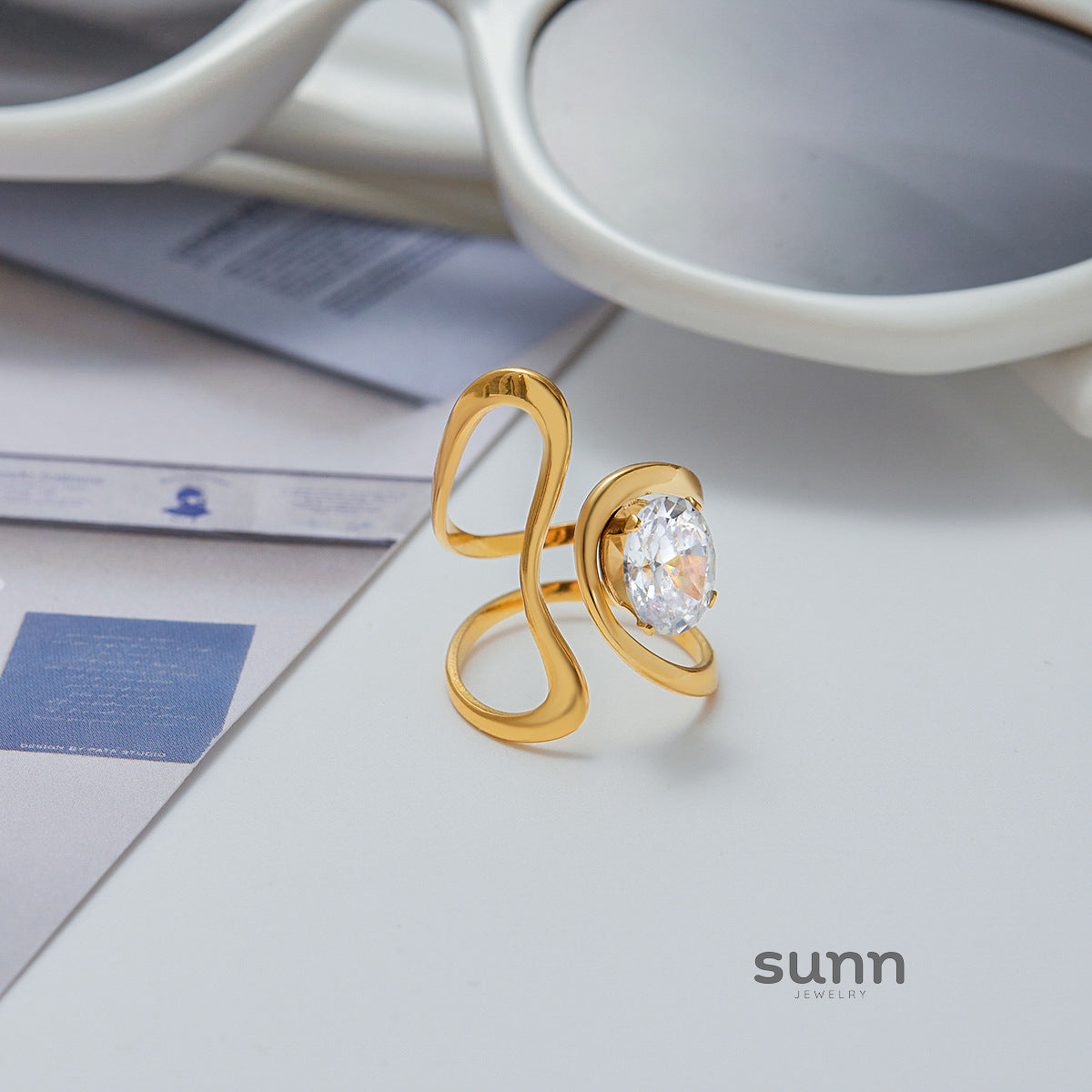 Maris Geometric Zircon Ring Set [7YYN5N5M]