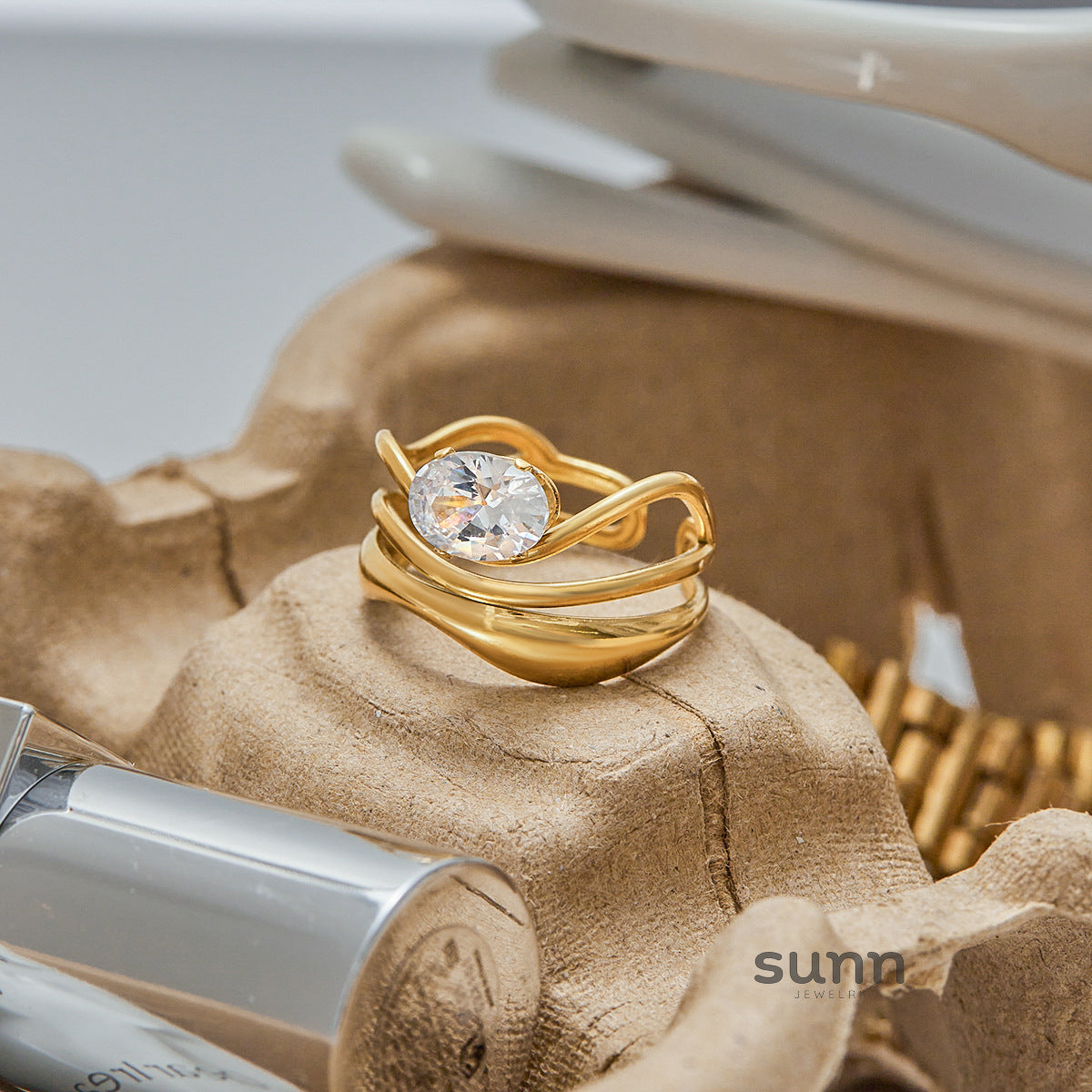Maris Geometric Zircon Ring Set [VZIGTGC5]