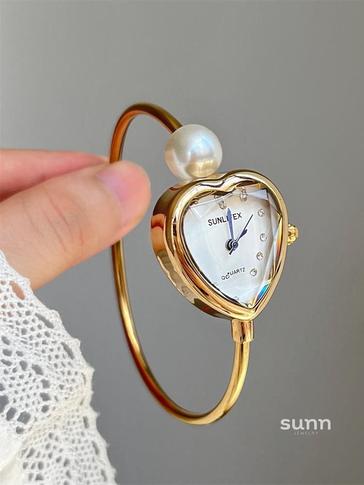 Marli Heart Pearl Bracelet Watch [ZPOS2T08]