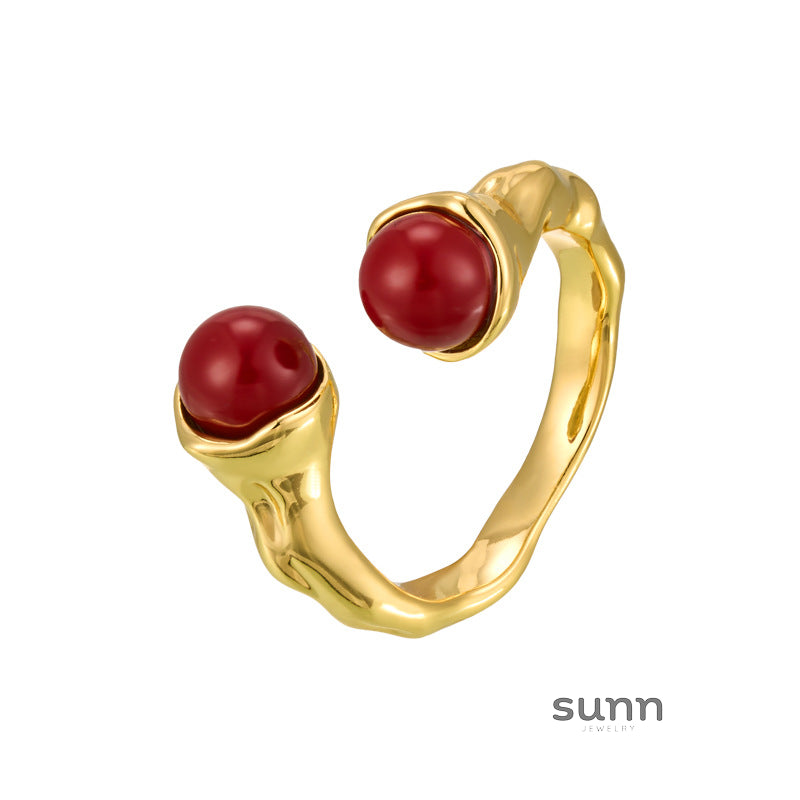 Matilde Red Pearl Open Ring [XT1J6M18]