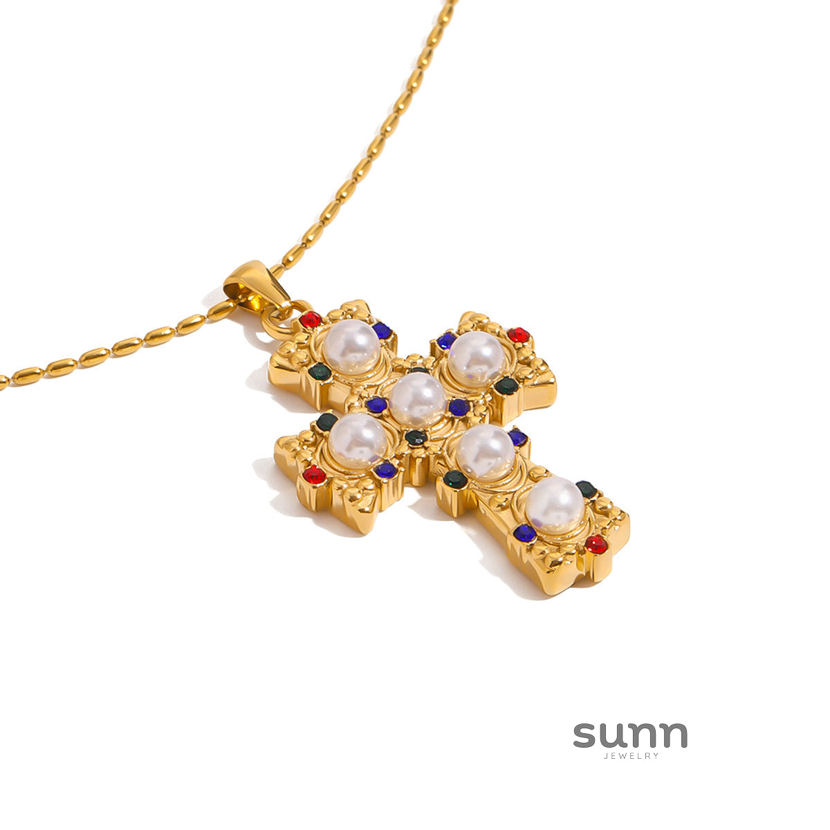Mattie Beaded Cross Necklace [5PZBX01K]