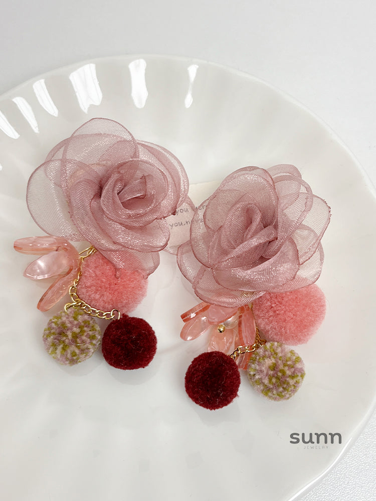 Maya Sheer Floral Pearl Earrings [SIYFNFPJ]