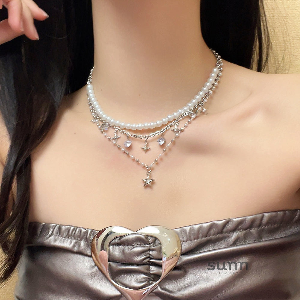 Mayar Star Layered Pearl Choker [1EGHGWBM]