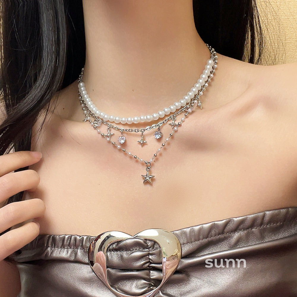 Mayar Star Layered Pearl Choker [T0RXB446]