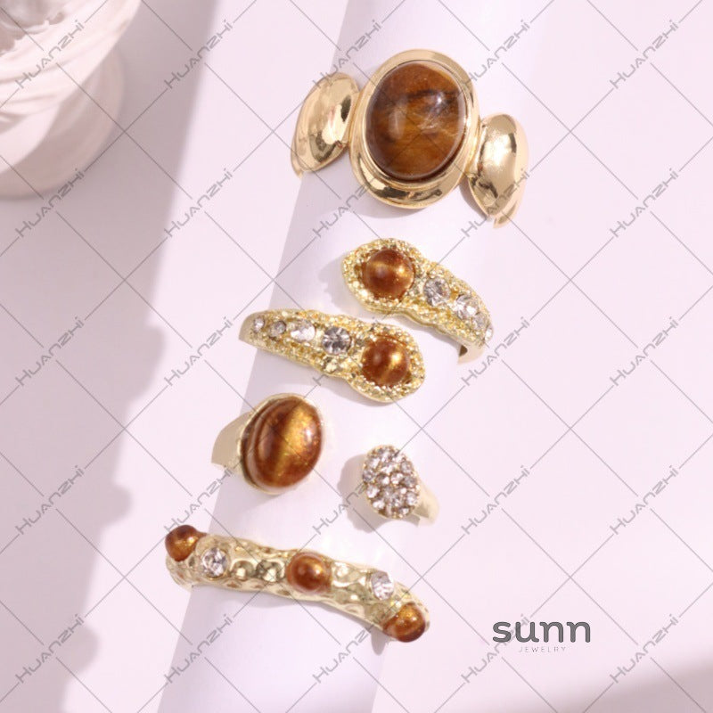 Mayleigh Snake Tiger Eye Ring Set [J3VOY5JP]
