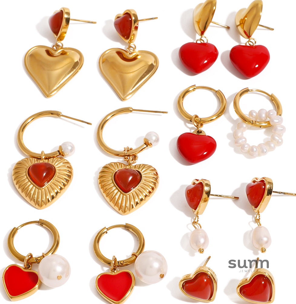 Mckenna Enamel Heart Pearl Earrings [XFPVIZQ7]