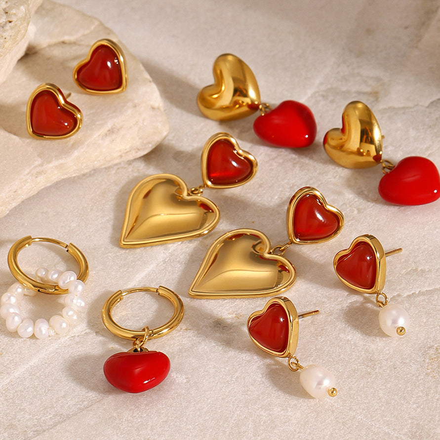 Mckenna Enamel Heart Pearl Earrings [FMZXB5VF]
