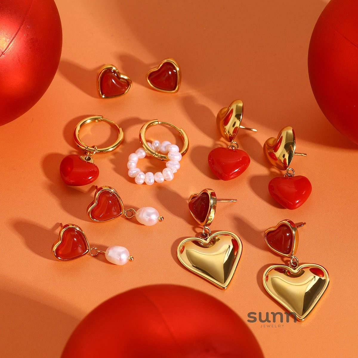 Mckenna Enamel Heart Pearl Earrings [R8KPVJ18]