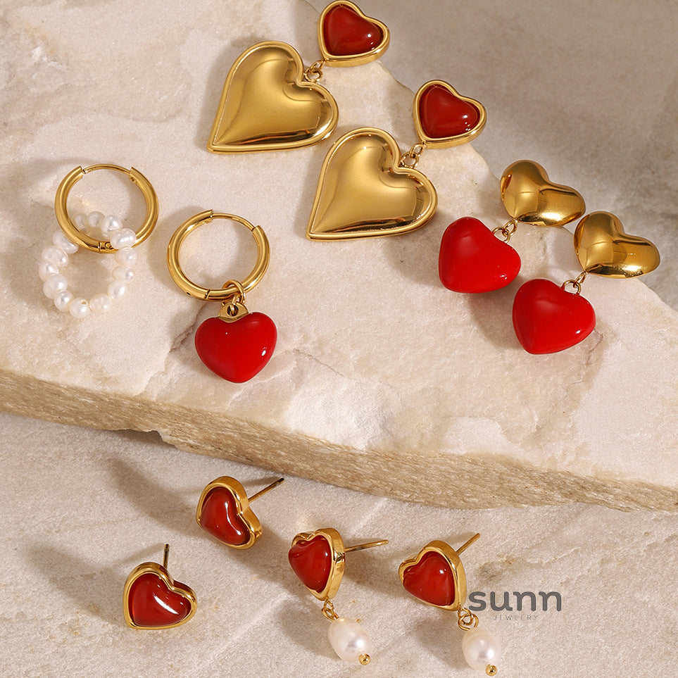 Mckenna Enamel Heart Pearl Earrings [ZALNPQR6]
