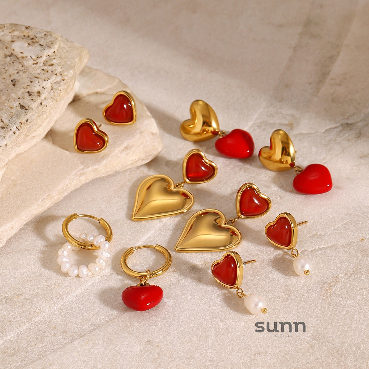 Mckenna Enamel Heart Pearl Earrings [D1NX4CSB]