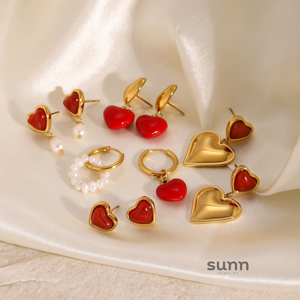 Mckenna Enamel Heart Pearl Earrings [RZZ7KMS0]