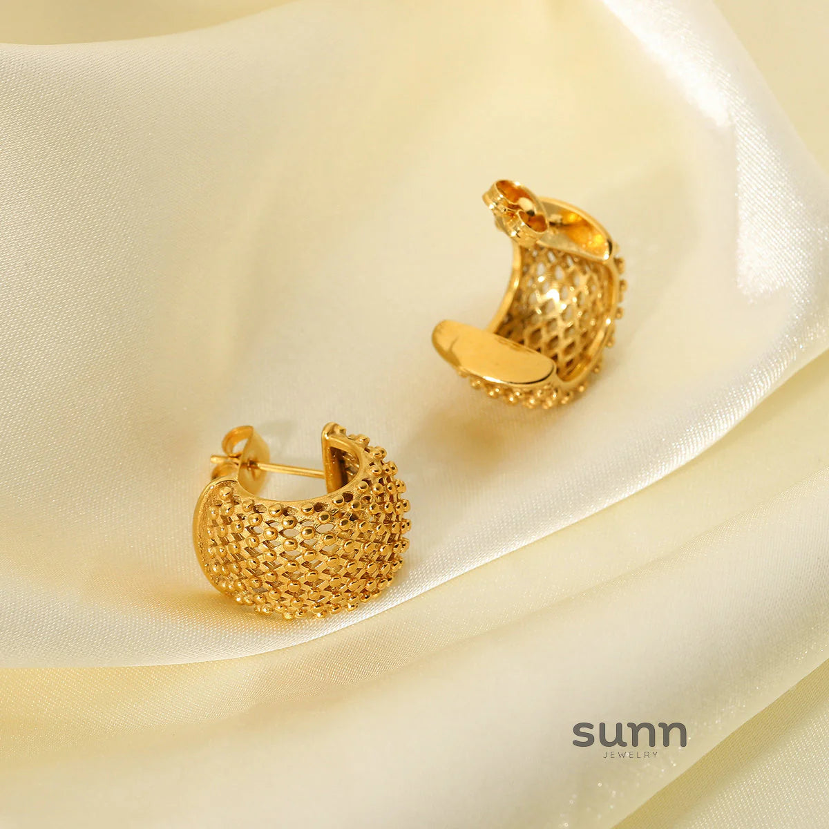 Meadow Gold Grid Stud Earrings