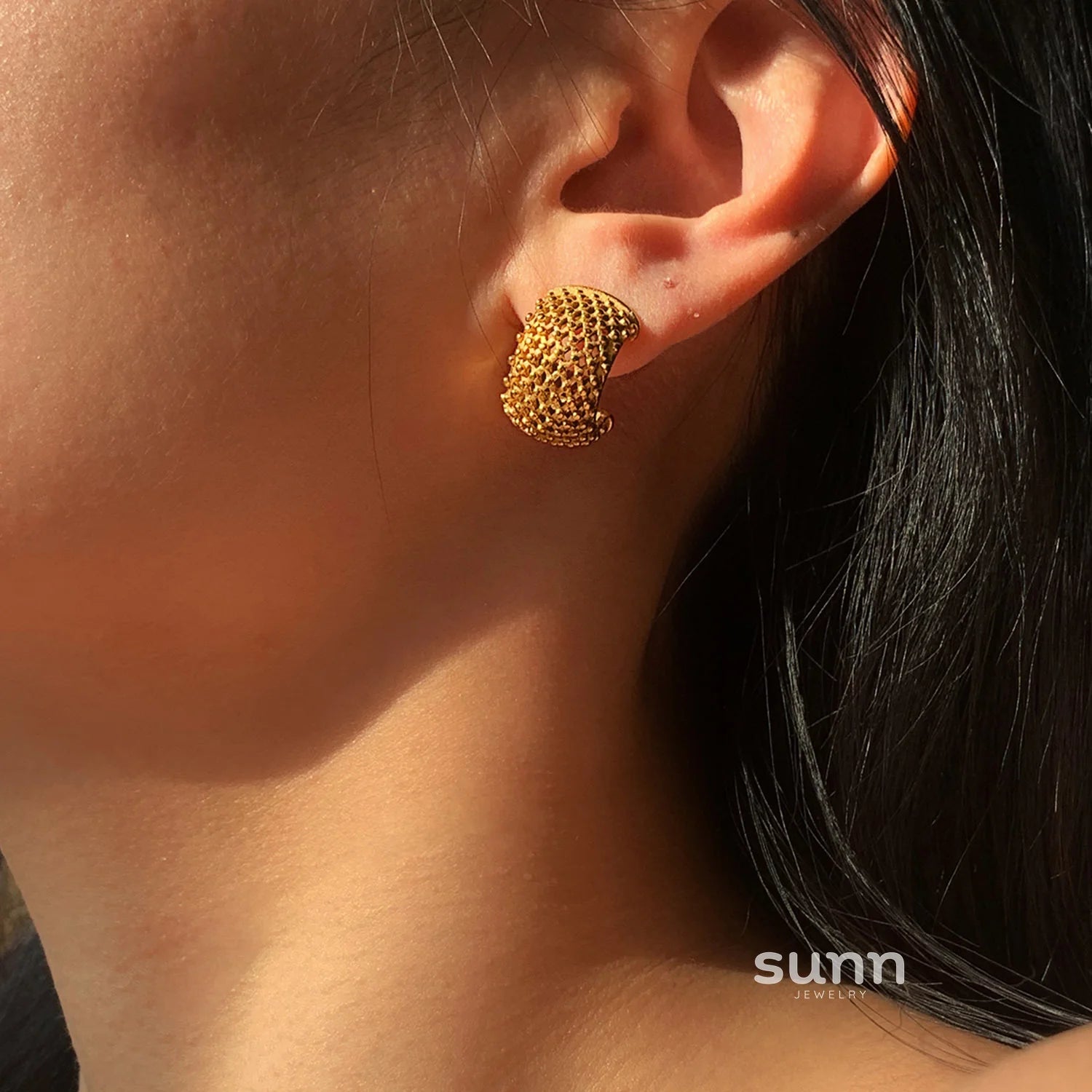 Meadow Gold Grid Stud Earrings
