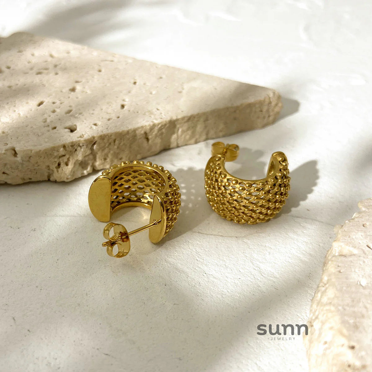 Meadow Gold Grid Stud Earrings