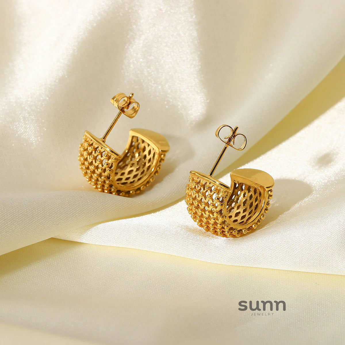 Meadow Gold Grid Stud Earrings