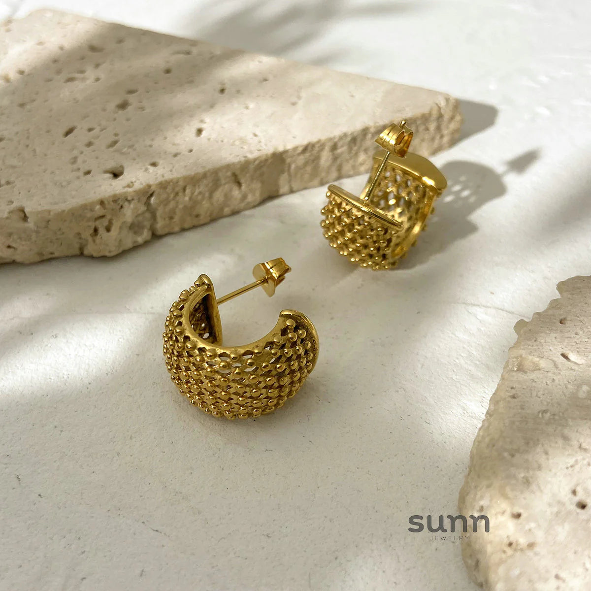 Meadow Gold Grid Stud Earrings
