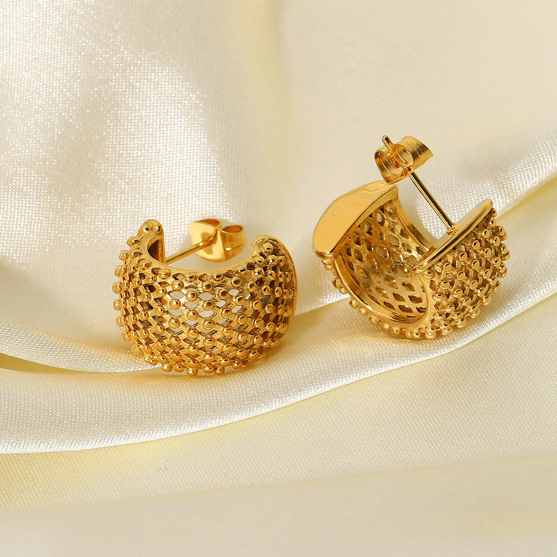Meadow Gold Grid Stud Earrings