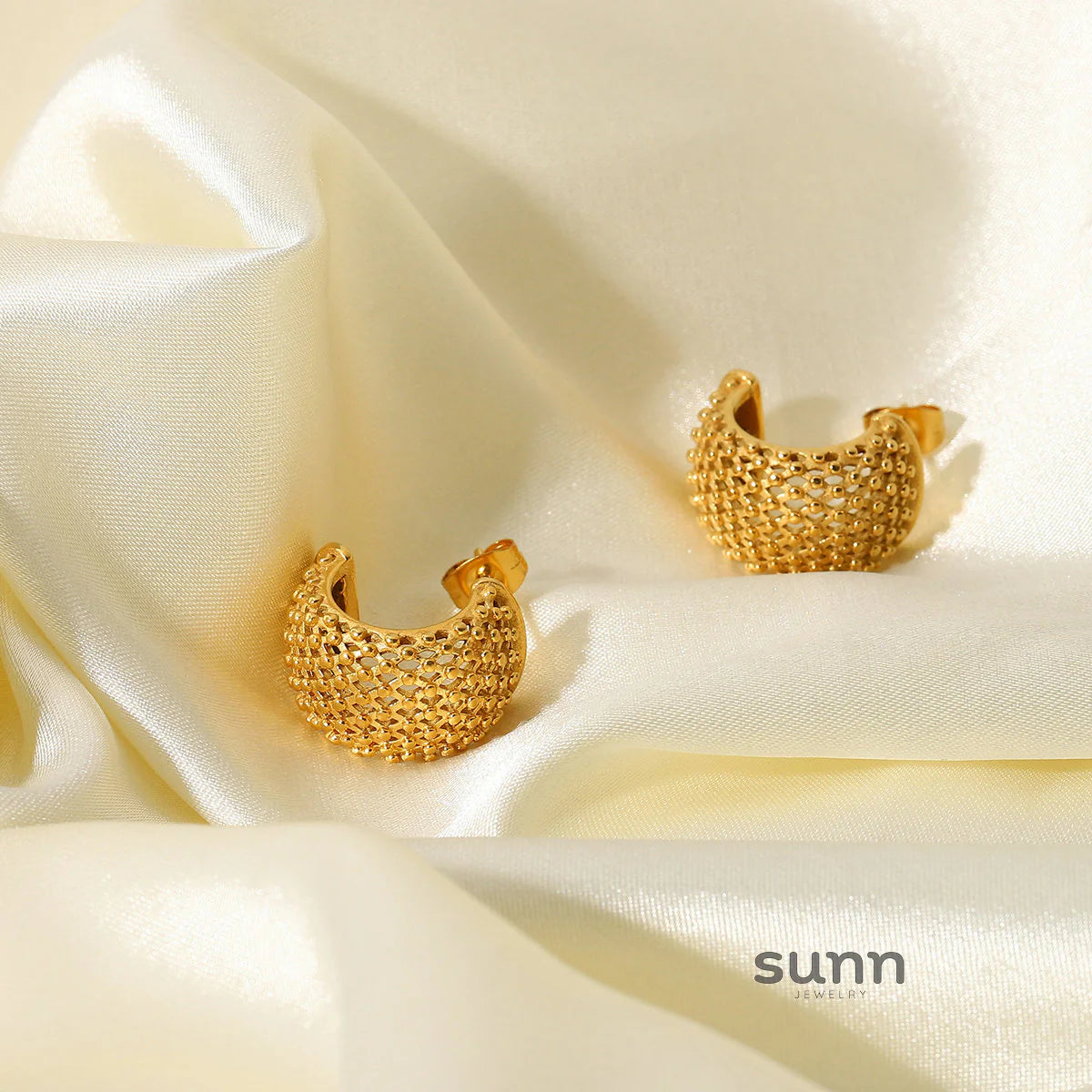 Meadow Gold Grid Stud Earrings