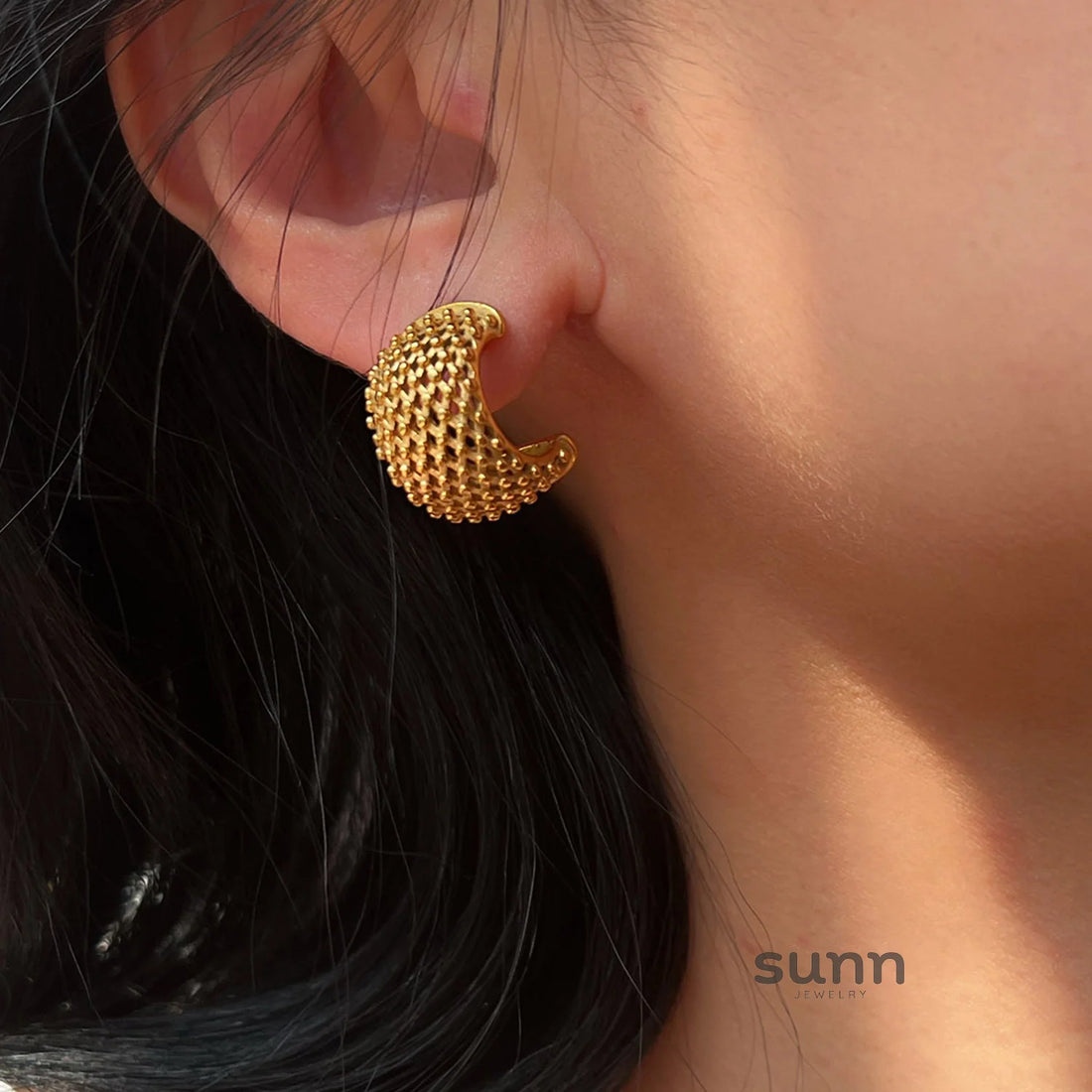 Meadow Gold Grid Stud Earrings