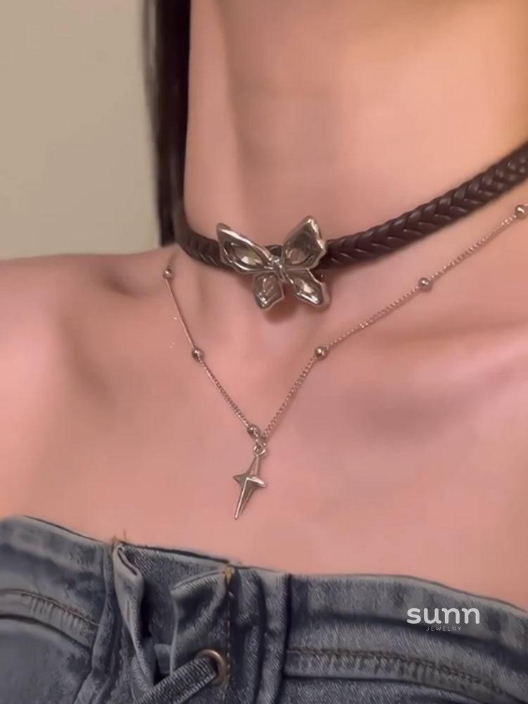 Meadow Leather Butterfly Layered Choker [KYQUI1XX]