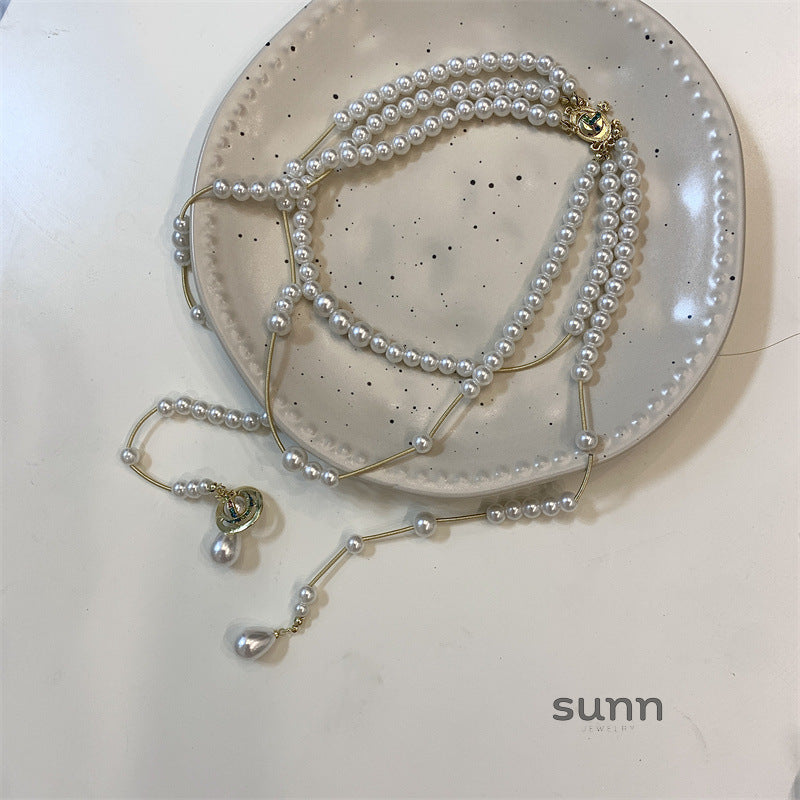 Meela Asymmetrical Layered Pearl Necklace [8KWB3I0I]