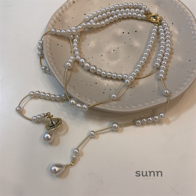 Meela Asymmetrical Layered Pearl Necklace [MEVN78O3]