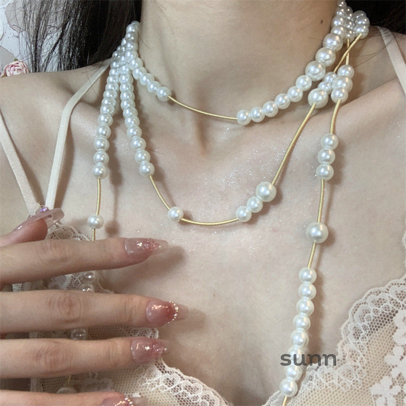 Meela Asymmetrical Layered Pearl Necklace [EZSKX56A]